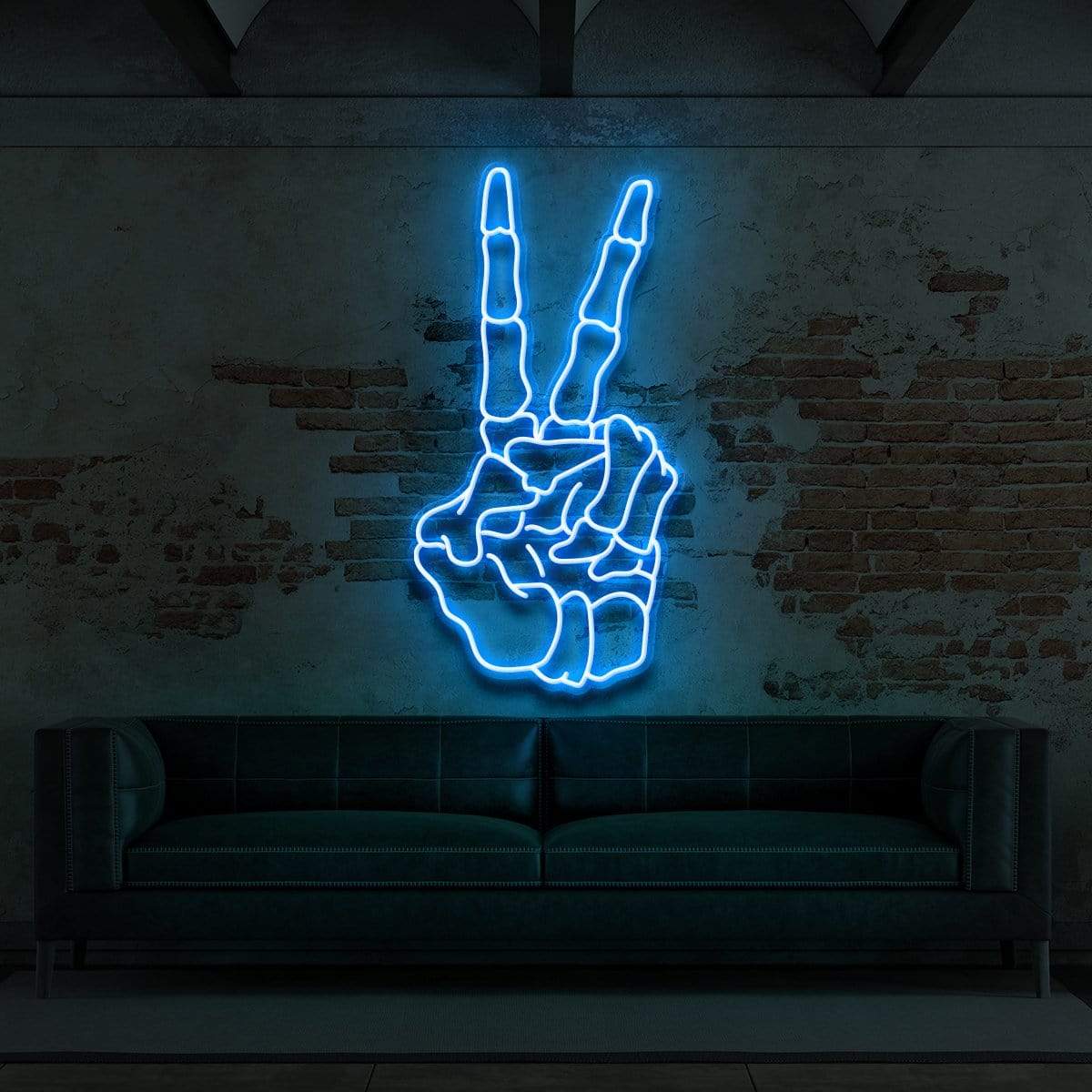 "Skeleton Peace Sign" Neon Sign for Tattoo Parlours 60cm (2ft) / Ice Blue / LED Neon by Neon Icons