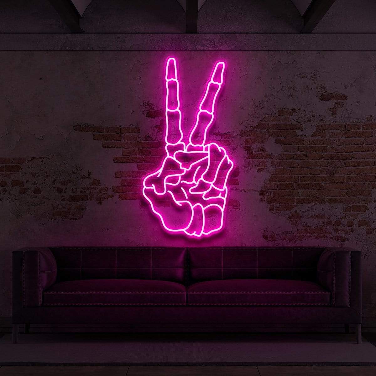 "Skeleton Peace Sign" Neon Sign for Tattoo Parlours 60cm (2ft) / Pink / LED Neon by Neon Icons