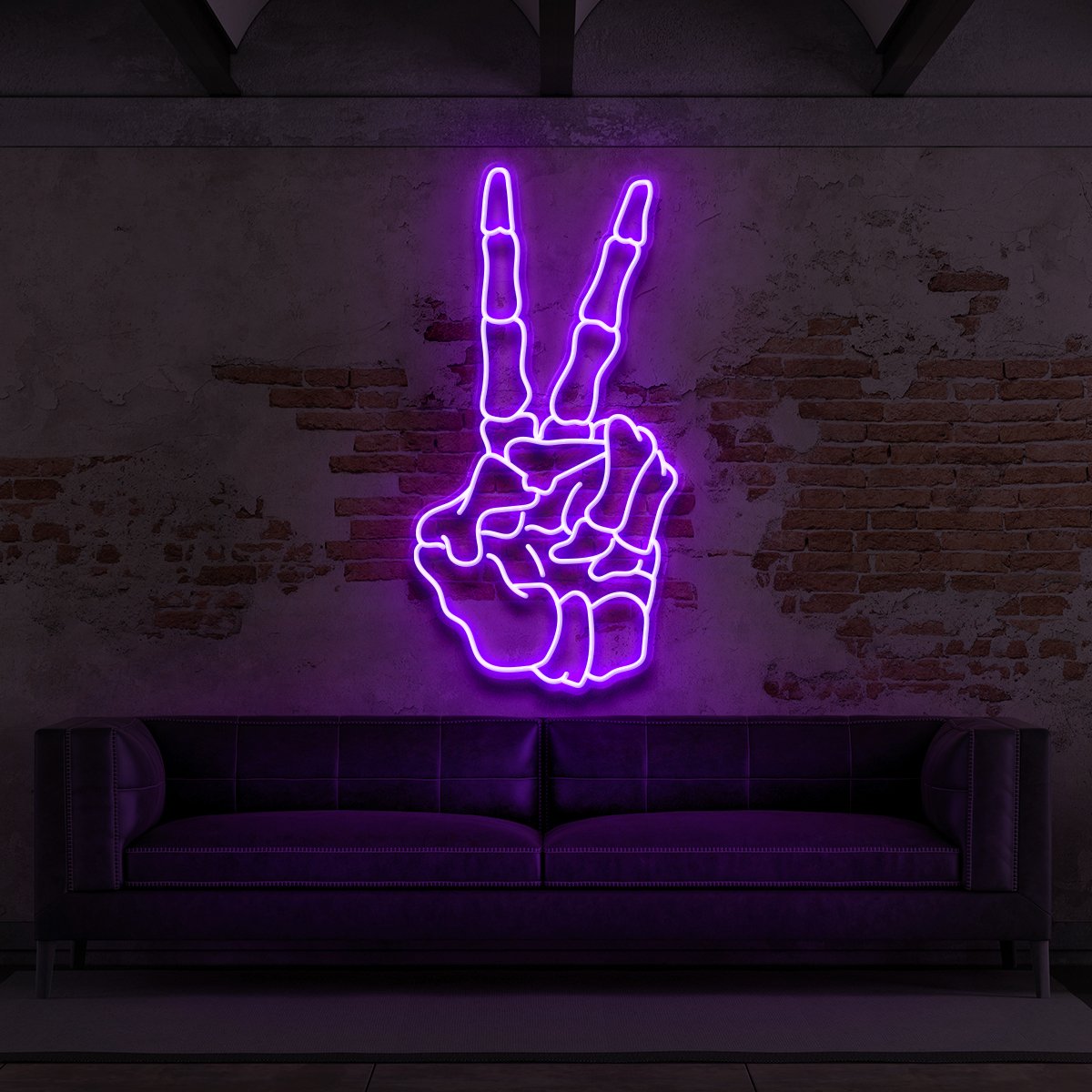 "Skeleton Peace Sign" Neon Sign for Tattoo Parlours 60cm (2ft) / Purple / LED Neon by Neon Icons