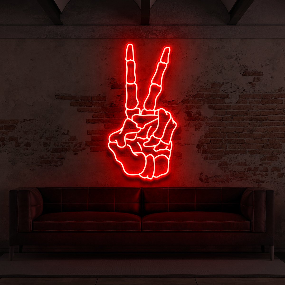 "Skeleton Peace Sign" Neon Sign for Tattoo Parlours 60cm (2ft) / Red / LED Neon by Neon Icons