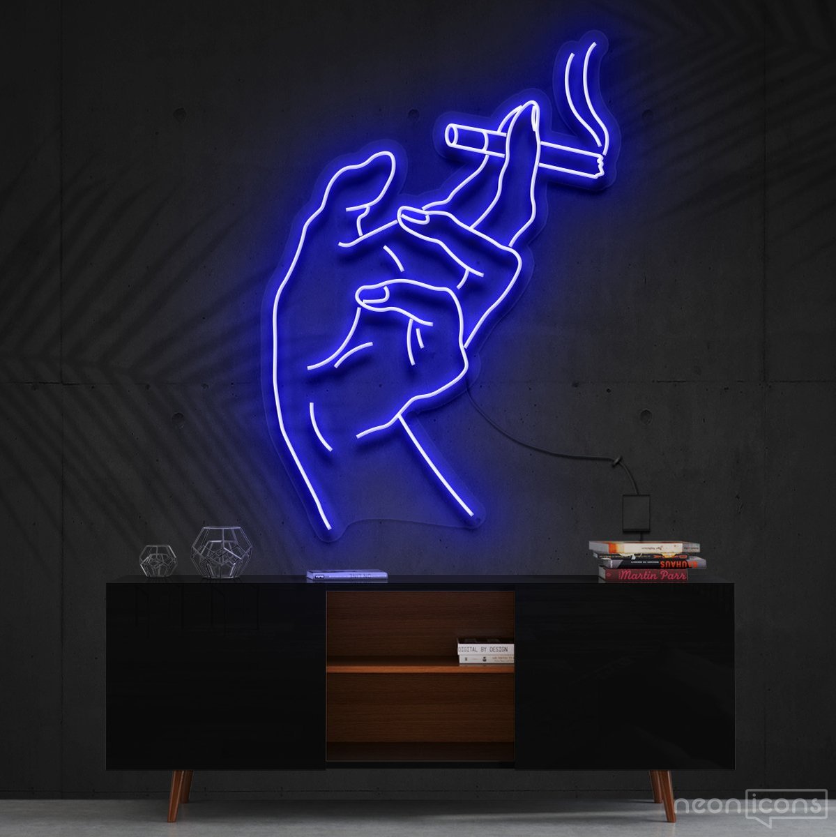 "Smoker's Hand" Neon Sign 60cm (2ft) / Blue / Cut to Shape by Neon Icons