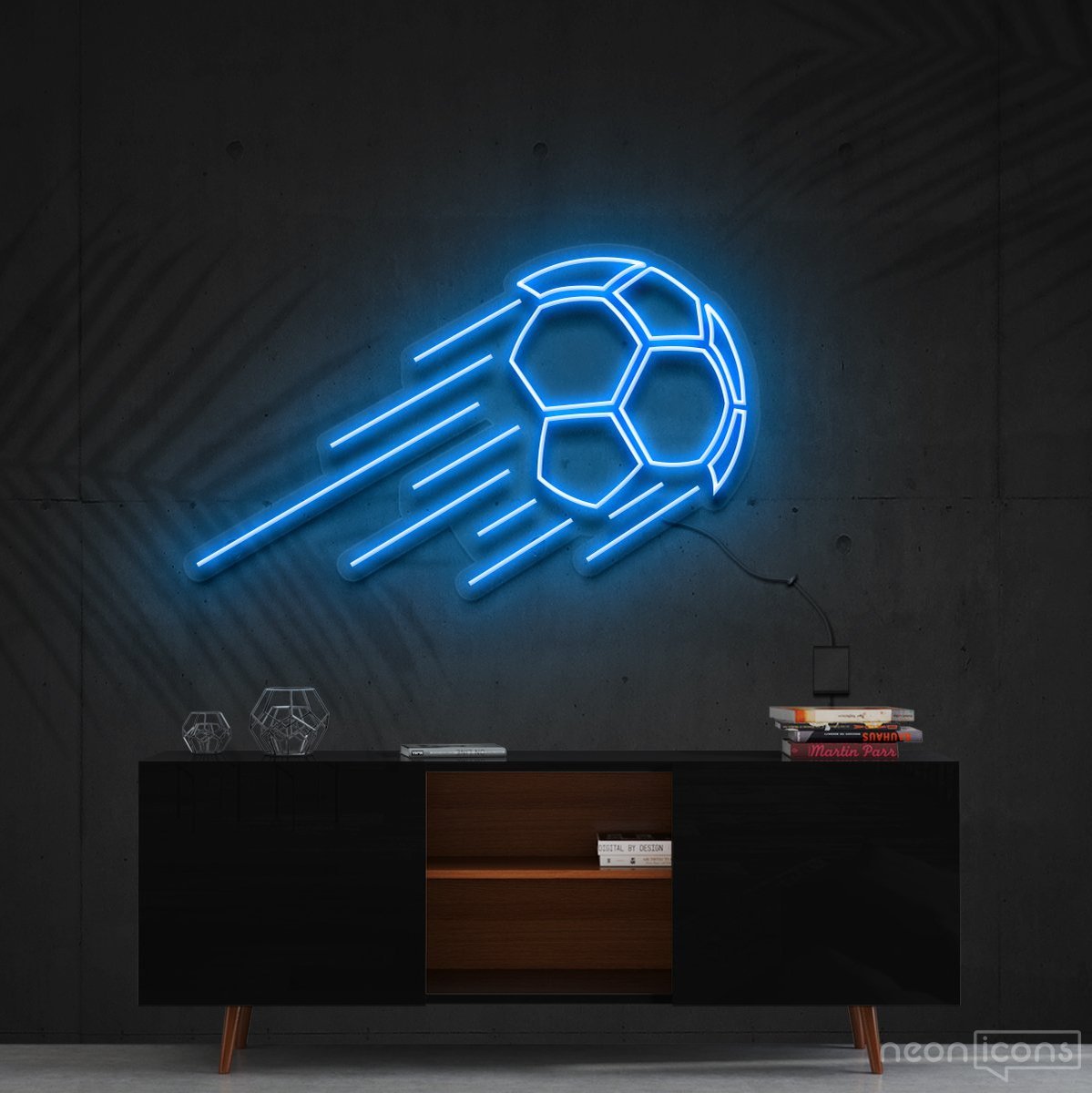 "Soccer Ball" Neon Sign 60cm (2ft) / Ice Blue / Cut to Shape by Neon Icons