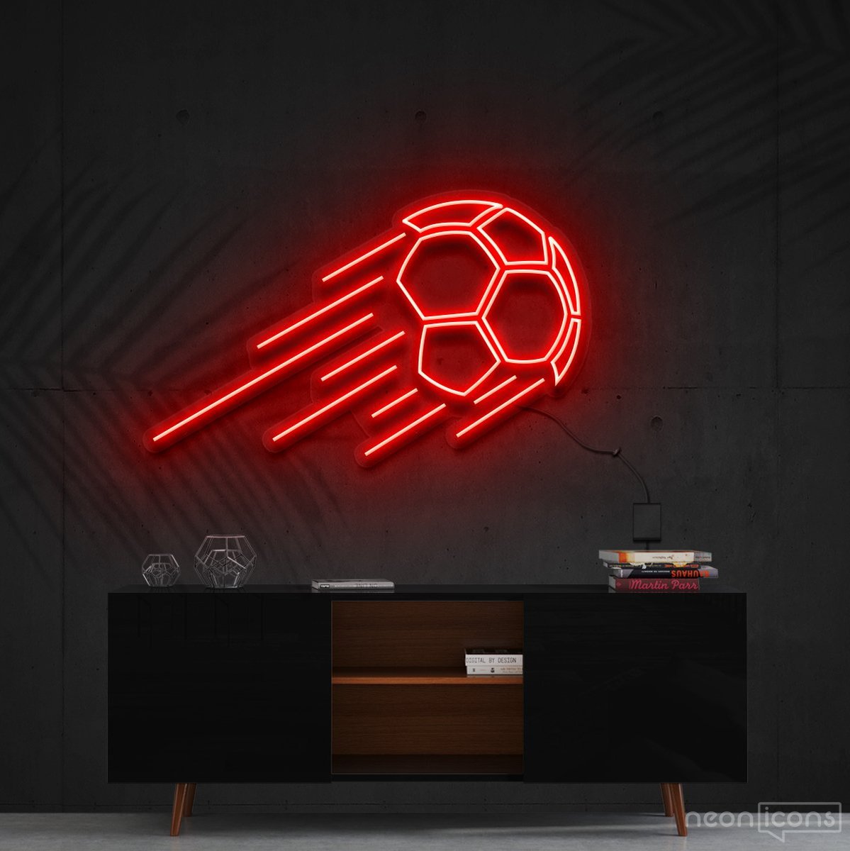"Soccer Ball" Neon Sign 60cm (2ft) / Red / Cut to Shape by Neon Icons