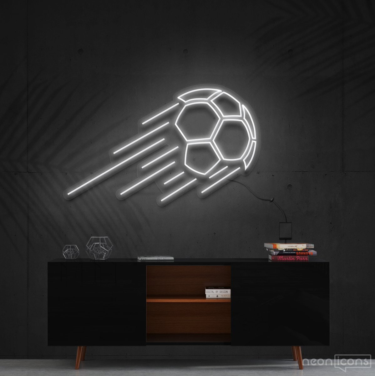 "Soccer Ball" Neon Sign 60cm (2ft) / White / Cut to Shape by Neon Icons