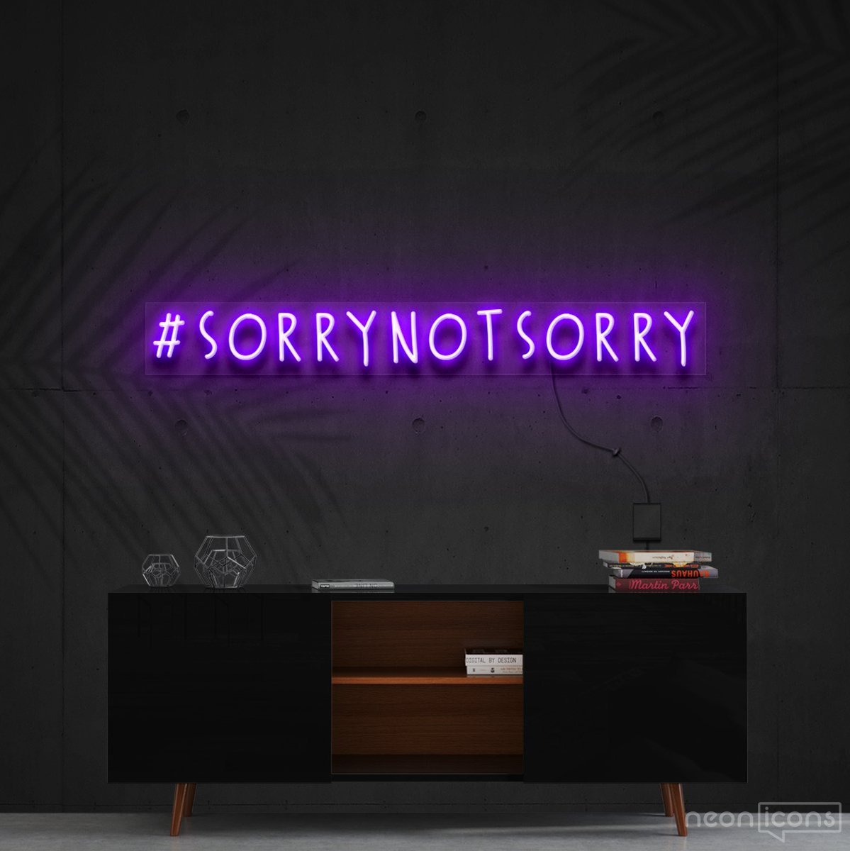 "#SorryNotSorry" Neon Sign 90cm (3ft) / Purple / Cut to Shape by Neon Icons