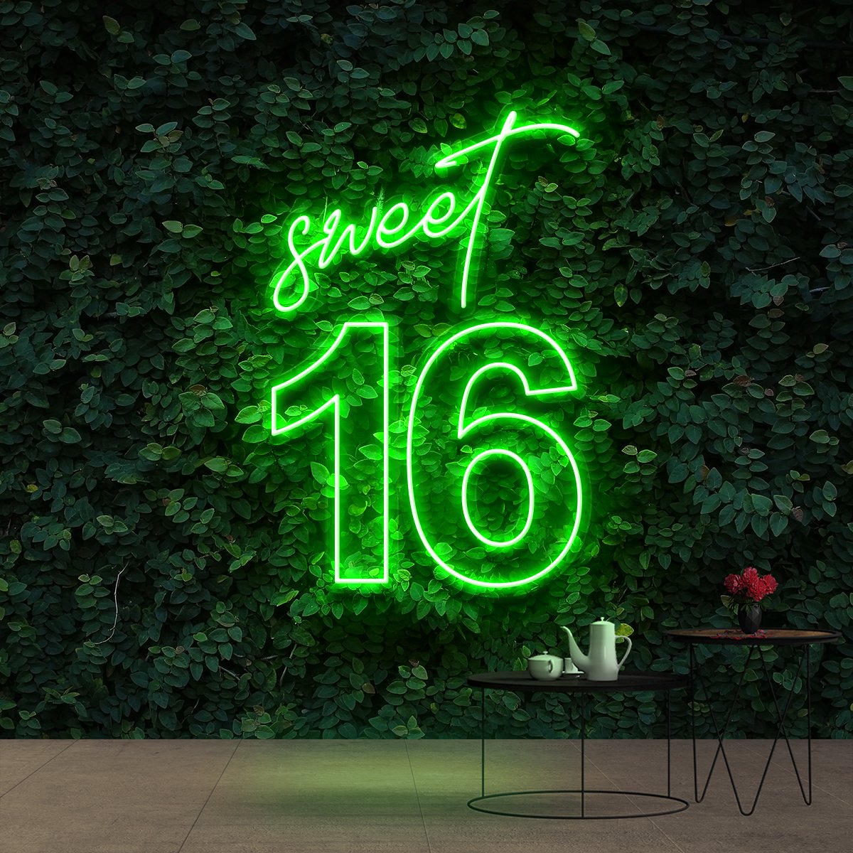 "Sweet 16" Birthday Neon Sign 60cm (2ft) / Green / Cut to Shape by Neon Icons