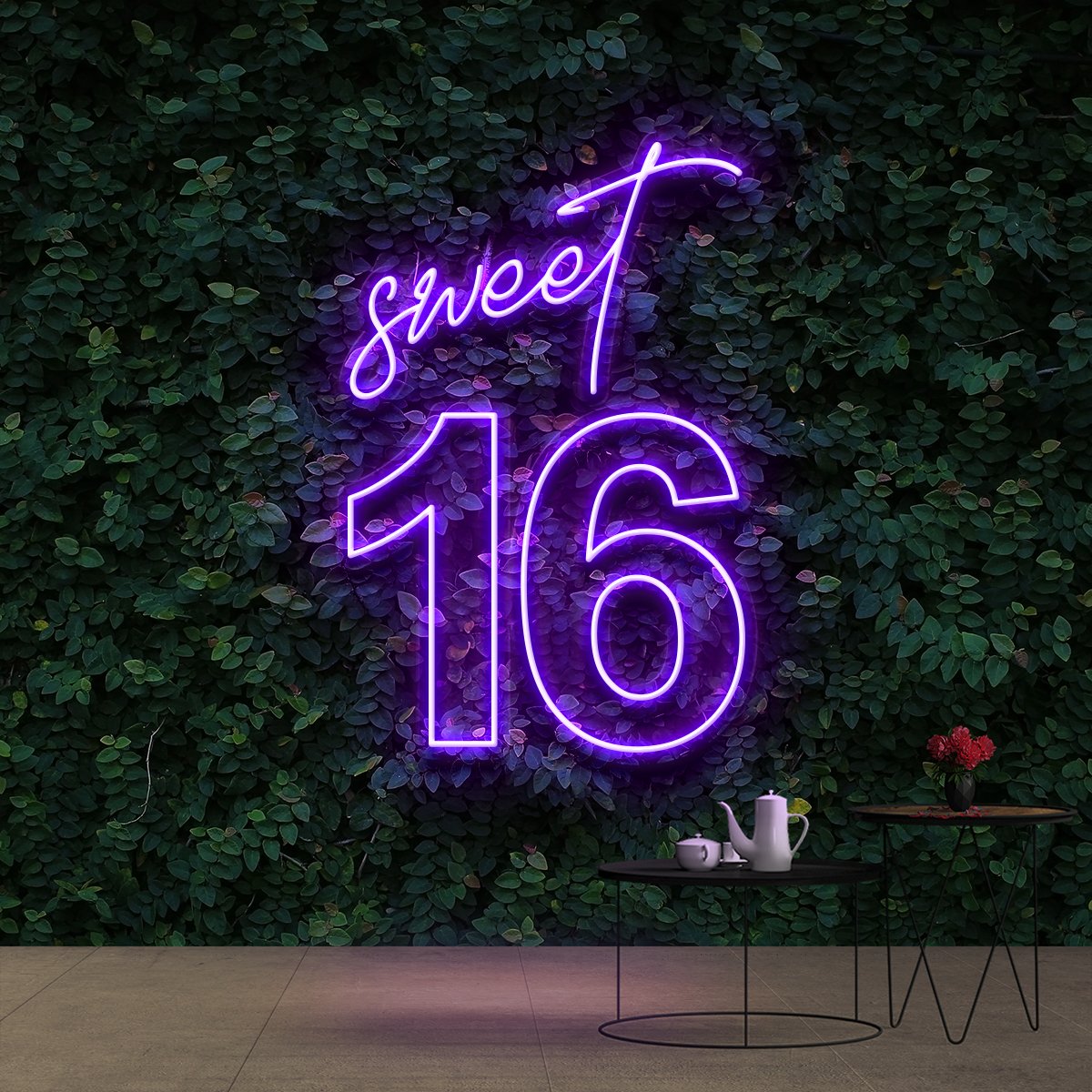 "Sweet 16" Birthday Neon Sign 60cm (2ft) / Purple / Cut to Shape by Neon Icons