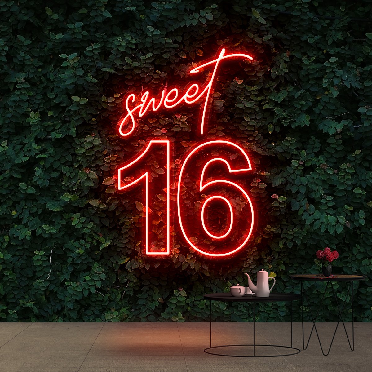 "Sweet 16" Birthday Neon Sign 60cm (2ft) / Red / Cut to Shape by Neon Icons