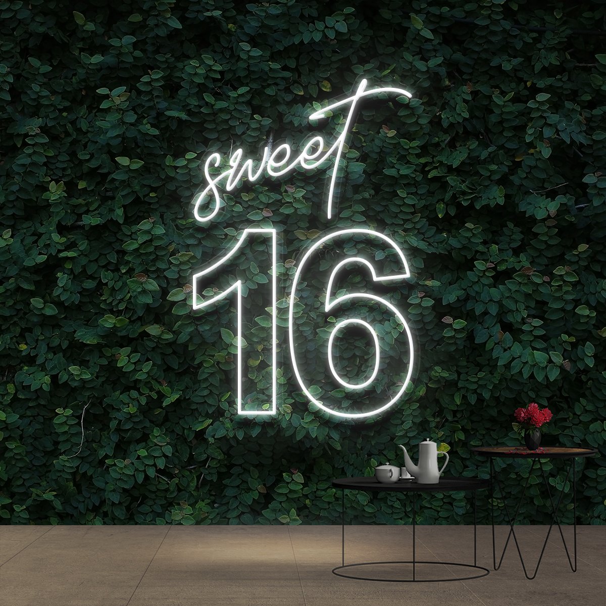 "Sweet 16" Birthday Neon Sign 60cm (2ft) / White / Cut to Shape by Neon Icons