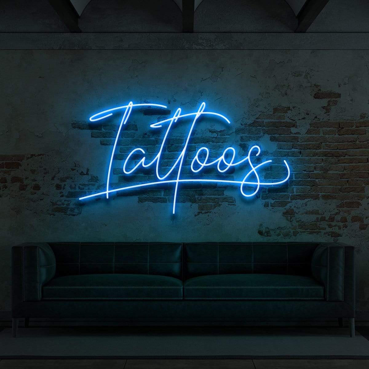"Tattoos Cursive" Neon Sign for Tattoo Parlours 60cm (2ft) / Ice Blue / LED Neon by Neon Icons