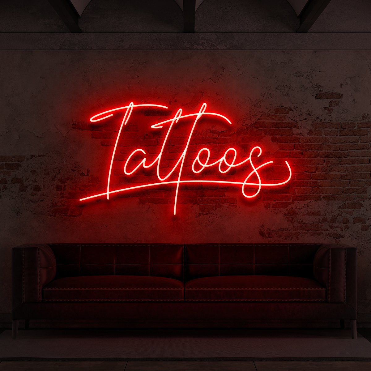 "Tattoos Cursive" Neon Sign for Tattoo Parlours 60cm (2ft) / Red / LED Neon by Neon Icons
