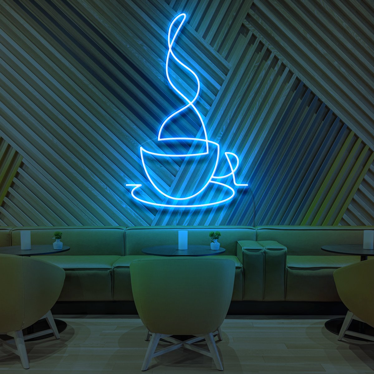 "Teacup Line Art" Neon Sign for Cafés 60cm (2ft) / Ice Blue / LED Neon by Neon Icons