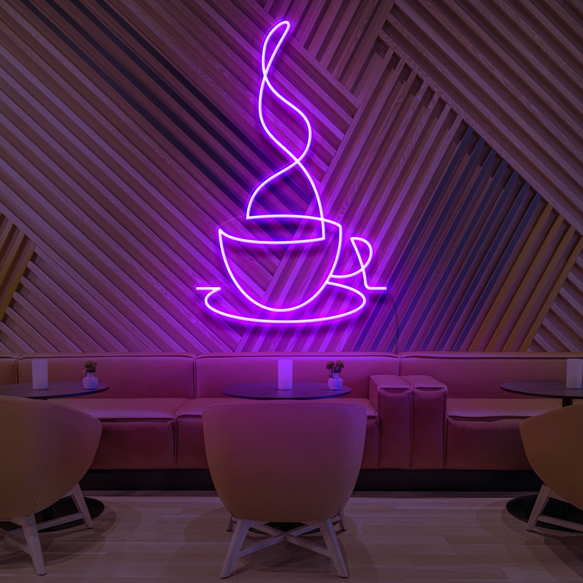 "Teacup Line Art" Neon Sign for Cafés 60cm (2ft) / Purple / LED Neon by Neon Icons