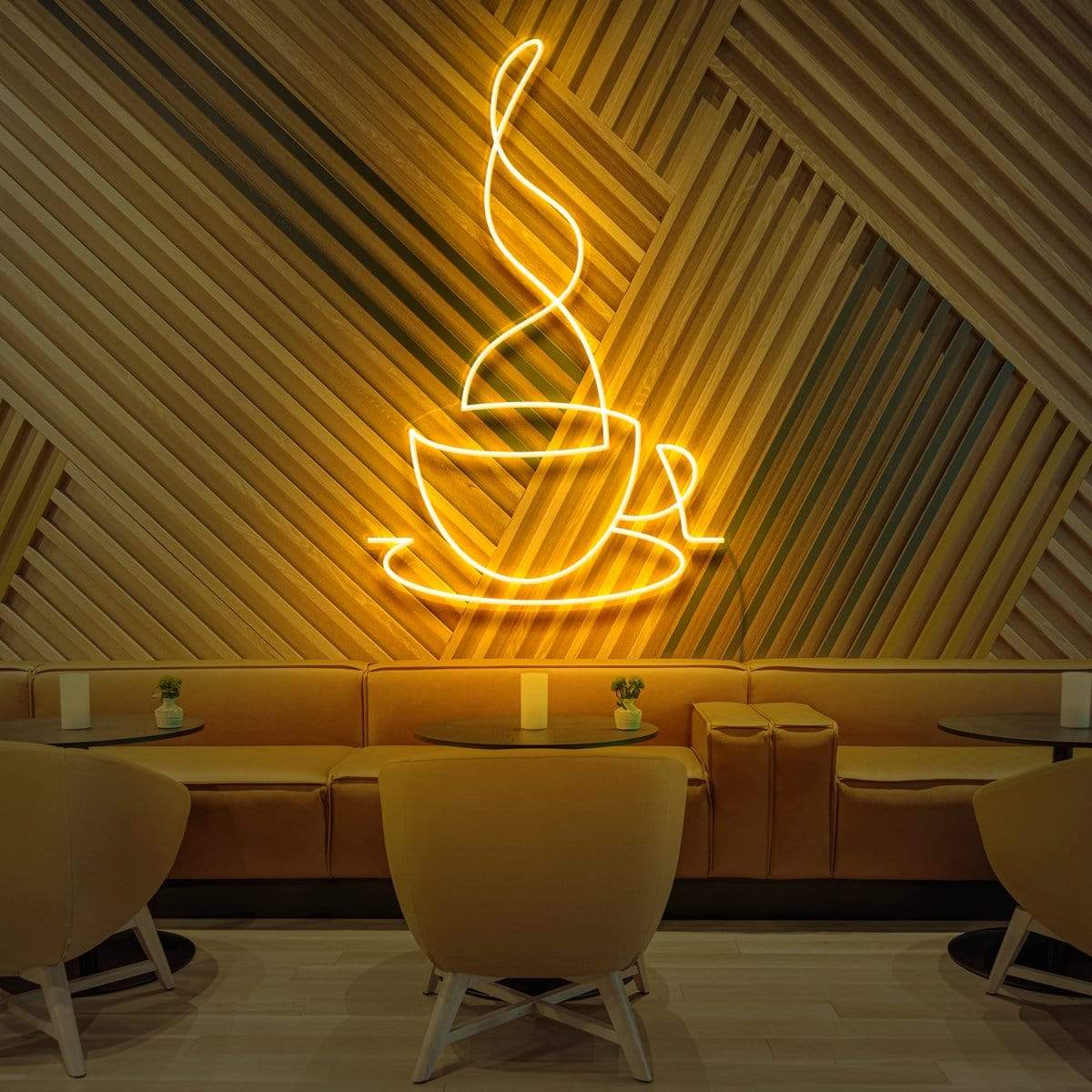 "Teacup Line Art" Neon Sign for Cafés 60cm (2ft) / Yellow / LED Neon by Neon Icons