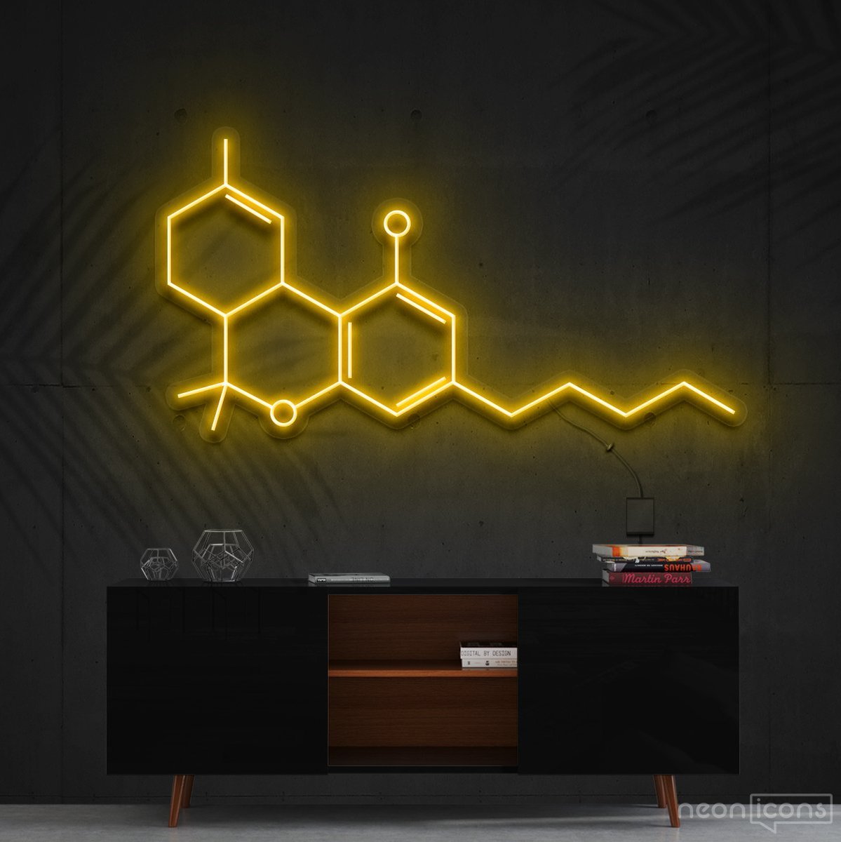 "THC Molecule" Neon Sign 60cm (2ft) / Yellow / Cut to Shape by Neon Icons