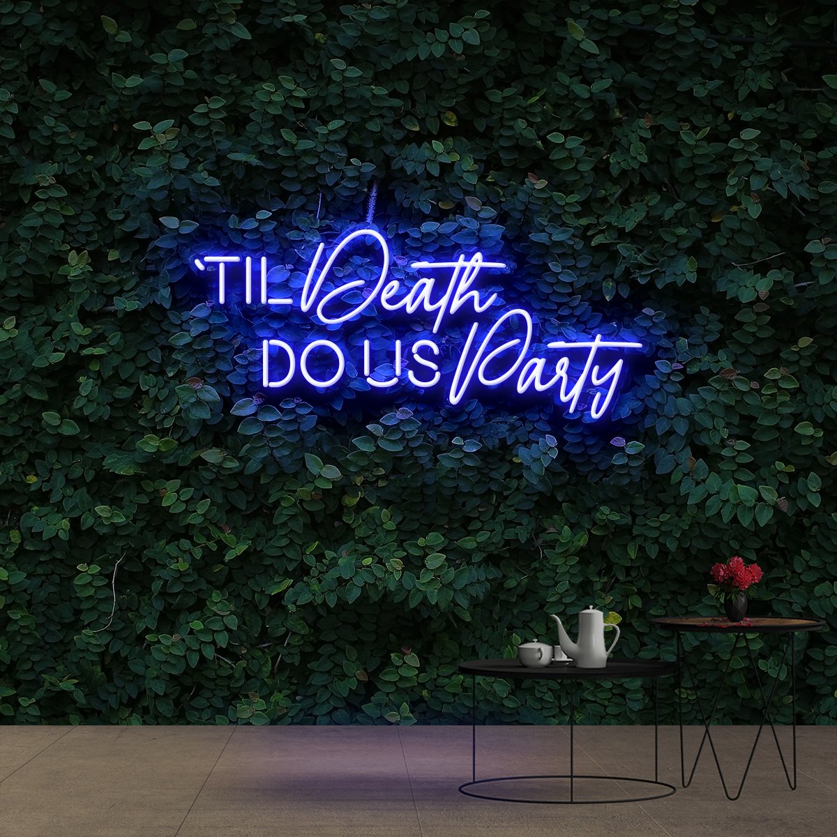 "Til Death Do Us Party" Neon Sign 90cm (3ft) / Blue / Cut to Shape by Neon Icons