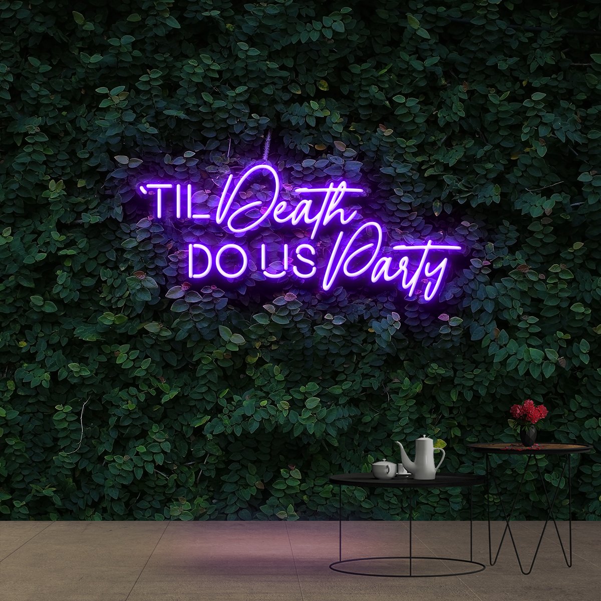 "Til Death Do Us Party" Neon Sign 90cm (3ft) / Purple / Cut to Shape by Neon Icons