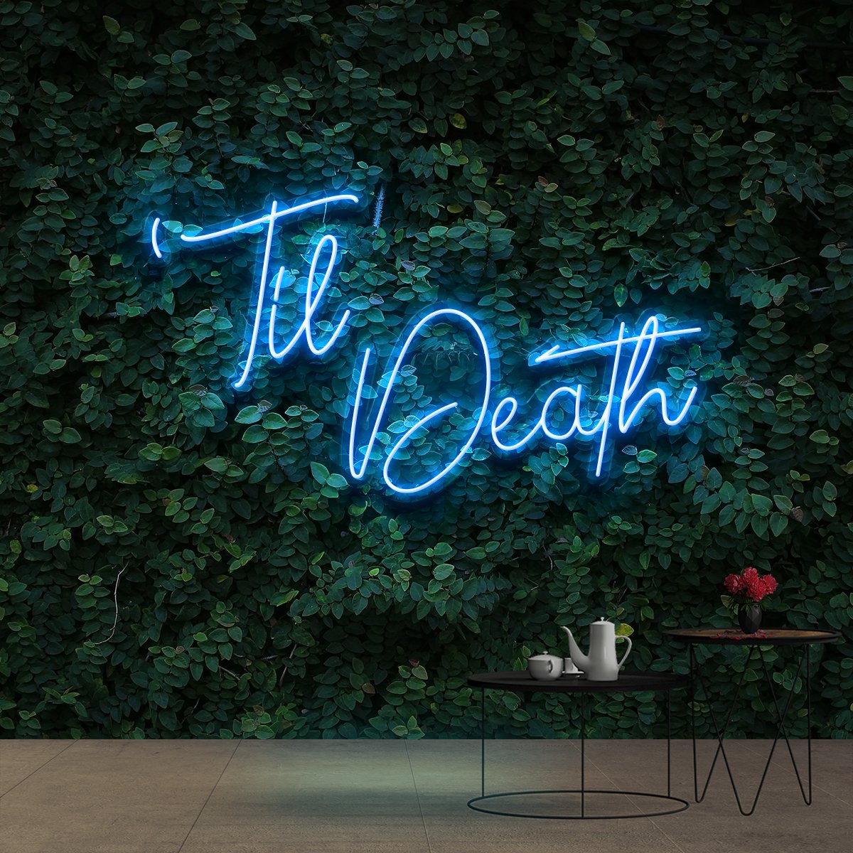 "Til Death" Neon Sign 60cm (2ft) / Ice Blue / Cut to Shape by Neon Icons