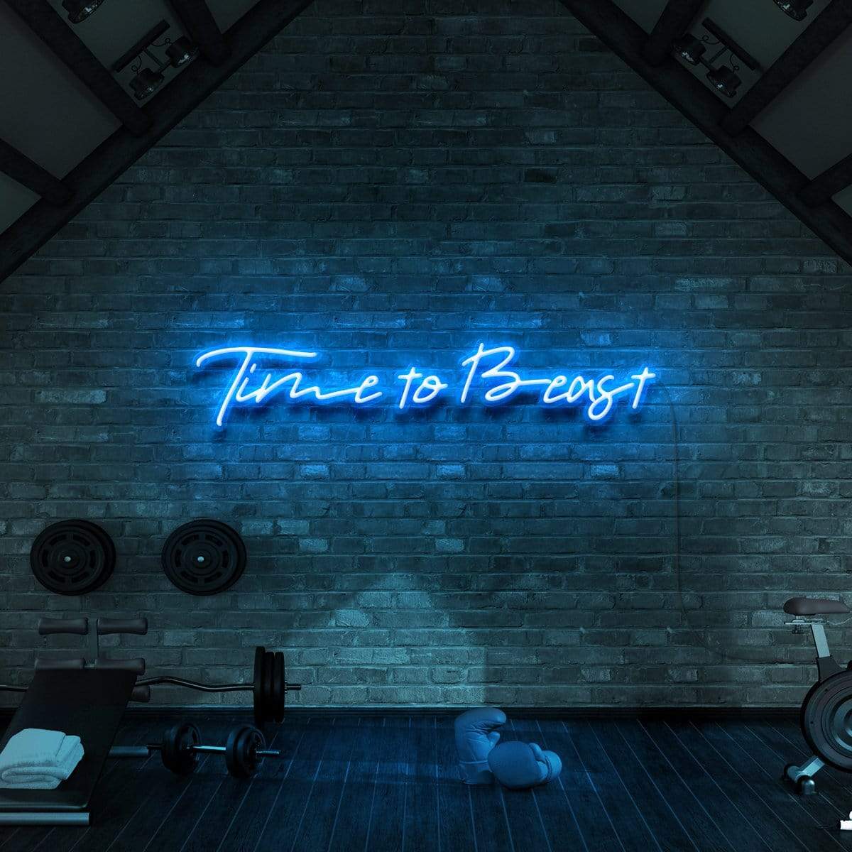 "Time to Beast" Neon Sign for Gyms & Fitness Studios 90cm (3ft) / Ice Blue / LED Neon by Neon Icons