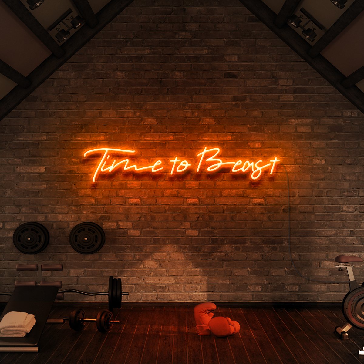 "Time to Beast" Neon Sign for Gyms & Fitness Studios 90cm (3ft) / Orange / LED Neon by Neon Icons