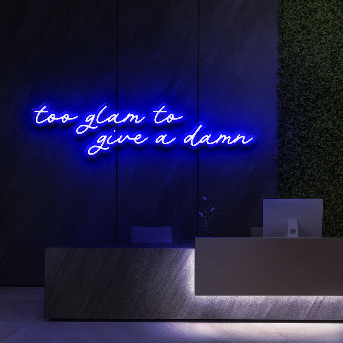 "Too Glam to Give a Damn" Neon Sign for Beauty Salons & Cosmetic Studios 90cm (3ft) / Blue / LED Neon by Neon Icons