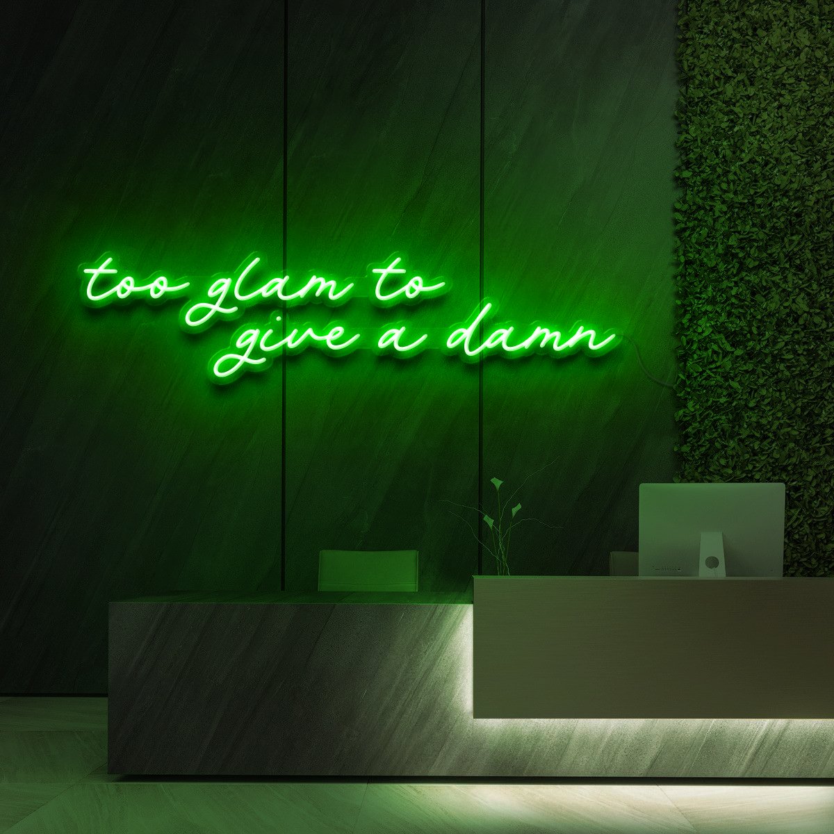 "Too Glam to Give a Damn" Neon Sign for Beauty Salons & Cosmetic Studios 90cm (3ft) / Green / LED Neon by Neon Icons