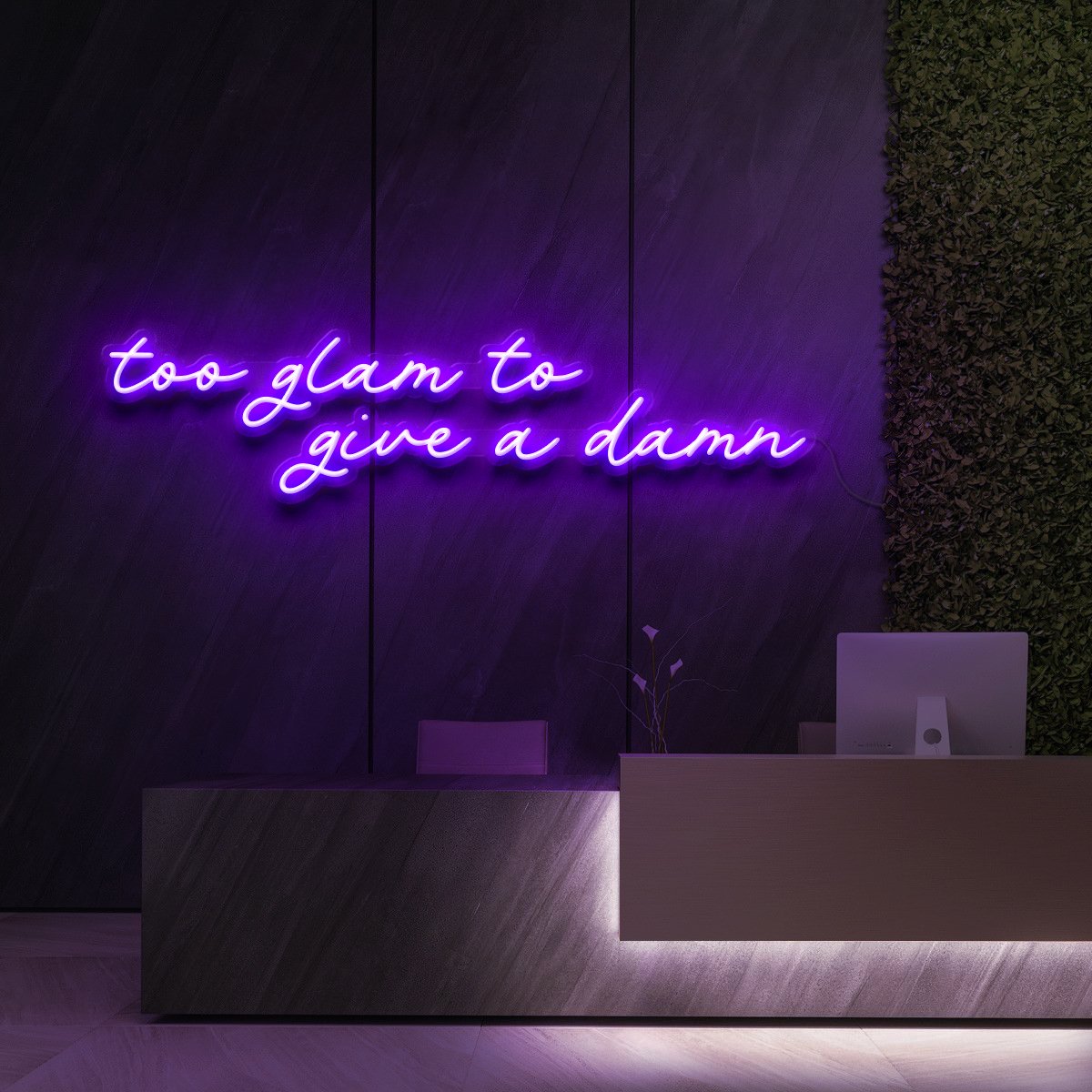 "Too Glam to Give a Damn" Neon Sign for Beauty Salons & Cosmetic Studios 90cm (3ft) / Purple / LED Neon by Neon Icons