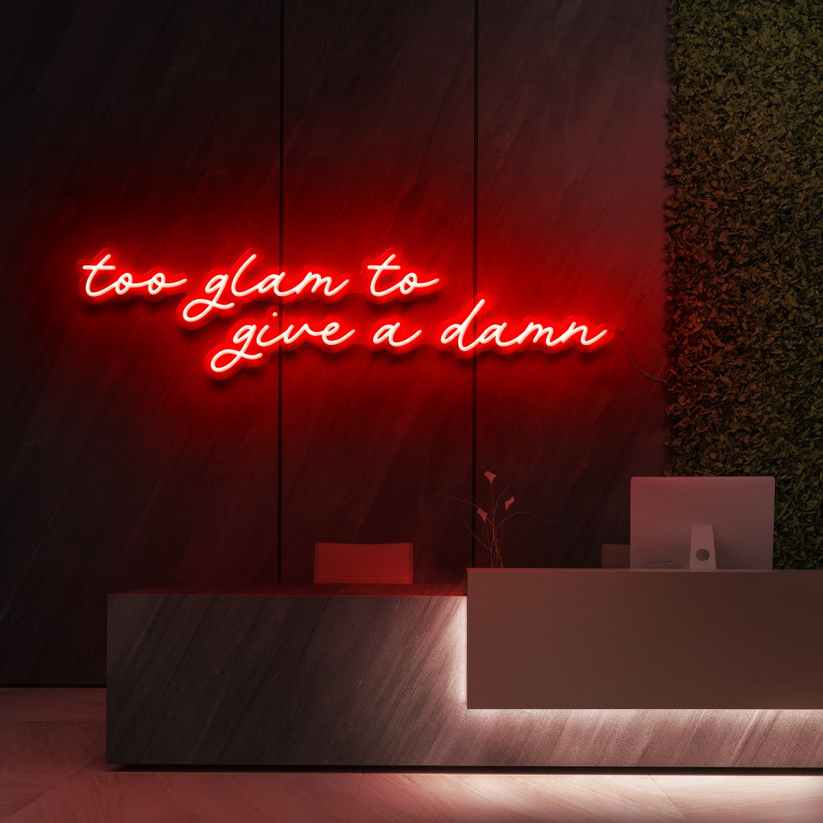 "Too Glam to Give a Damn" Neon Sign for Beauty Salons & Cosmetic Studios 90cm (3ft) / Red / LED Neon by Neon Icons