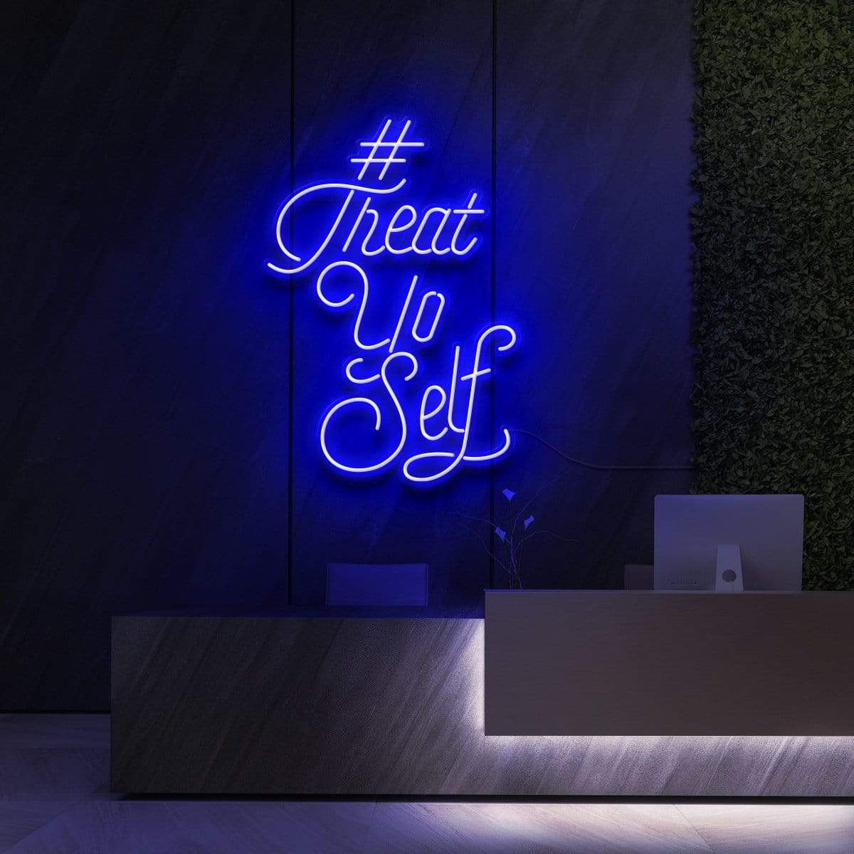 "#TreatYoSelf" Neon Sign for Beauty & Cosmetic Studios 60cm (2ft) / Blue / LED Neon by Neon Icons