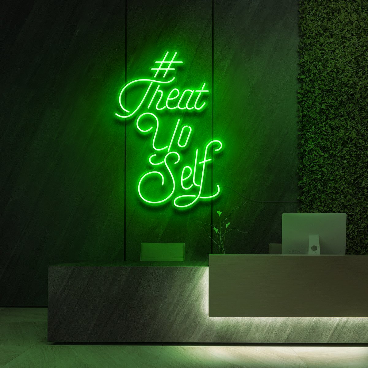 "#TreatYoSelf" Neon Sign for Beauty Salons & Cosmetic Studios 60cm (2ft) / Green / LED Neon by Neon Icons