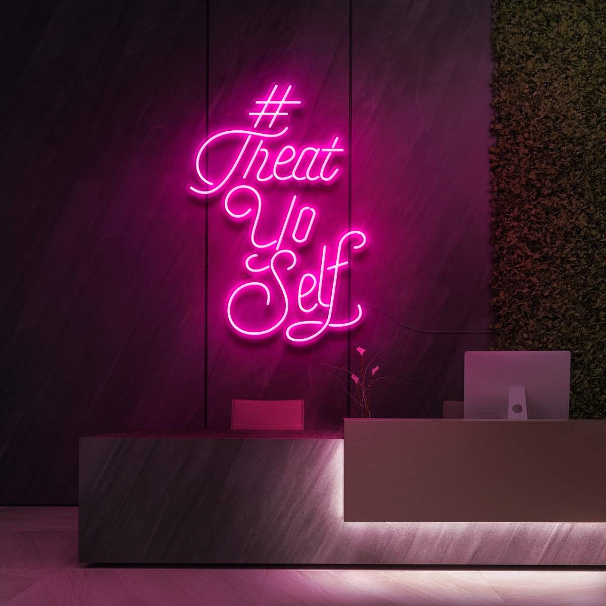 "#TreatYoSelf" Neon Sign for Beauty Salons & Cosmetic Studios 60cm (2ft) / Pink / LED Neon by Neon Icons