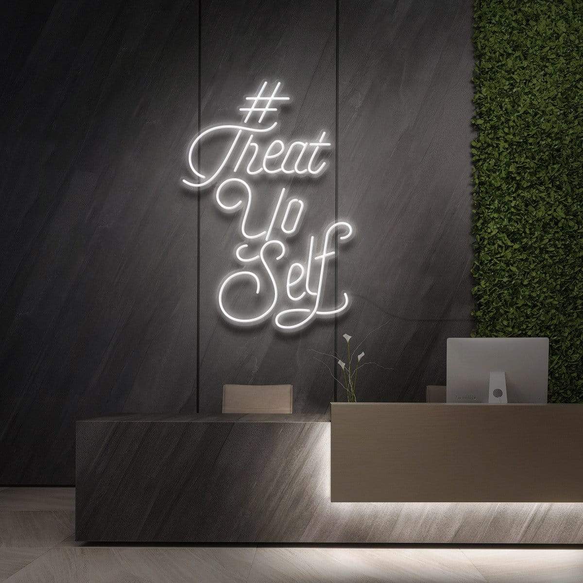 "#TreatYoSelf" Neon Sign for Beauty & Cosmetic Studios 60cm (2ft) / White / LED Neon by Neon Icons