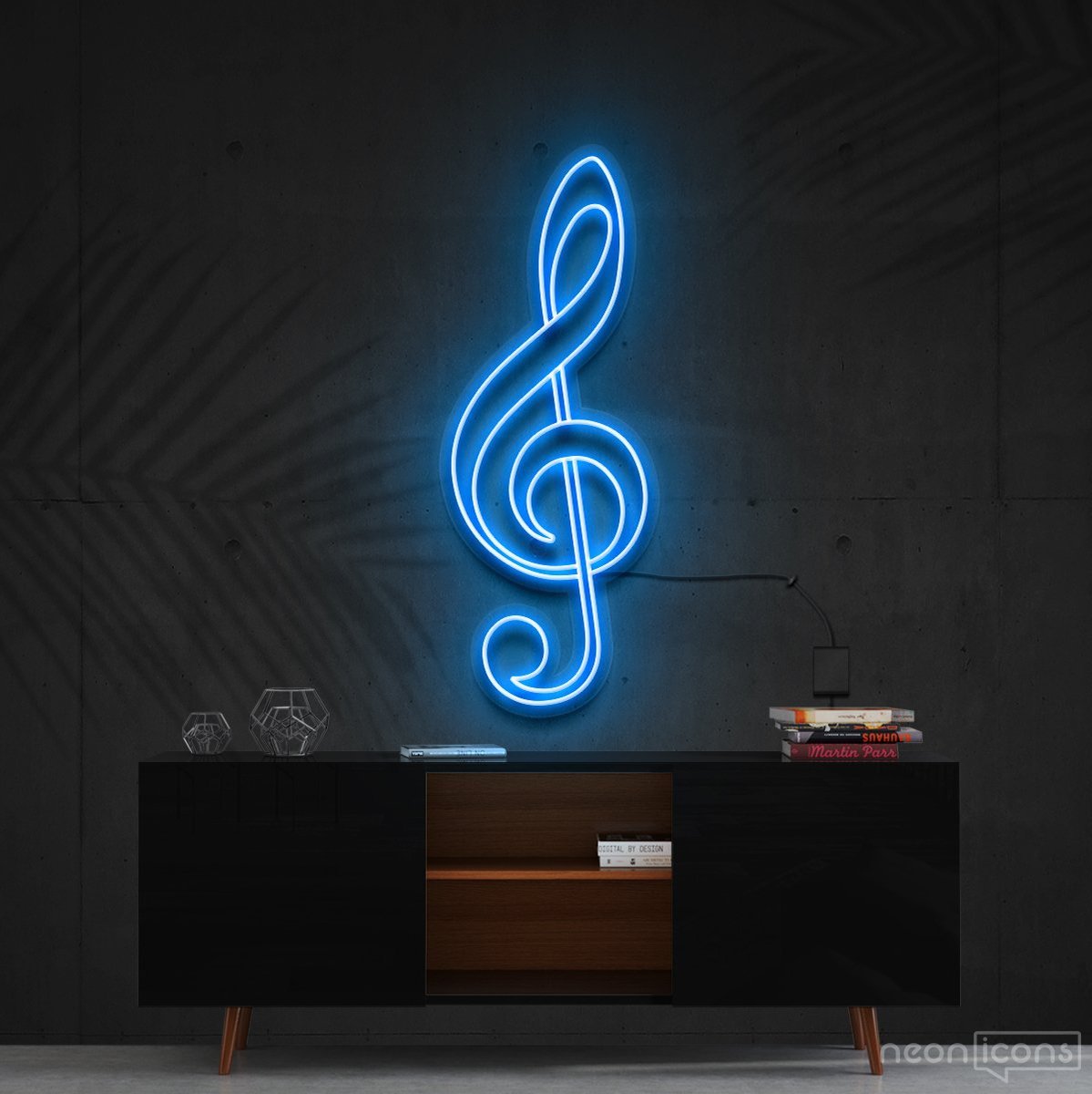 "Treble Clef" Neon Sign 60cm (2ft) / Ice Blue / Cut to Shape by Neon Icons