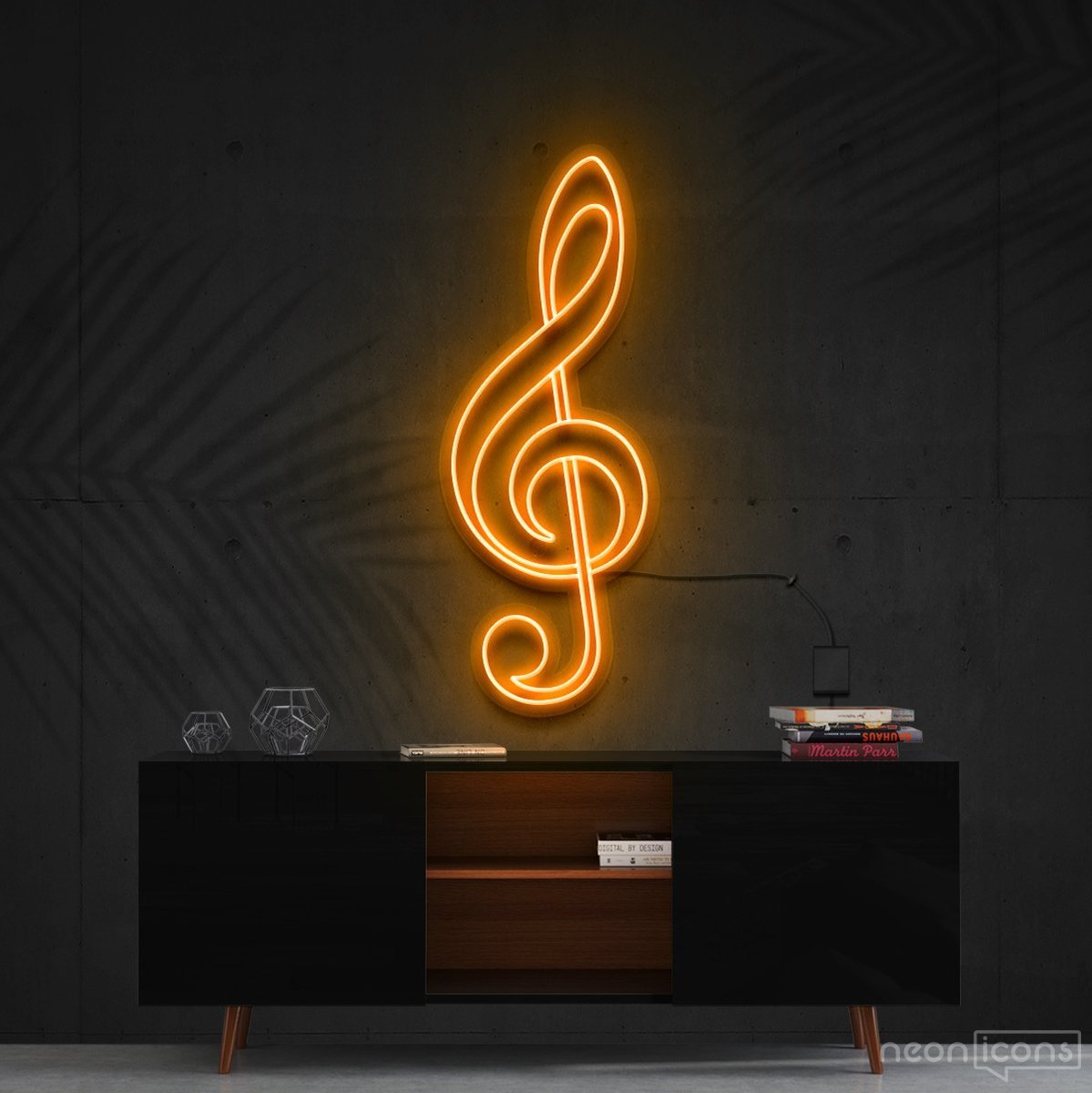 "Treble Clef" Neon Sign 60cm (2ft) / Orange / Cut to Shape by Neon Icons