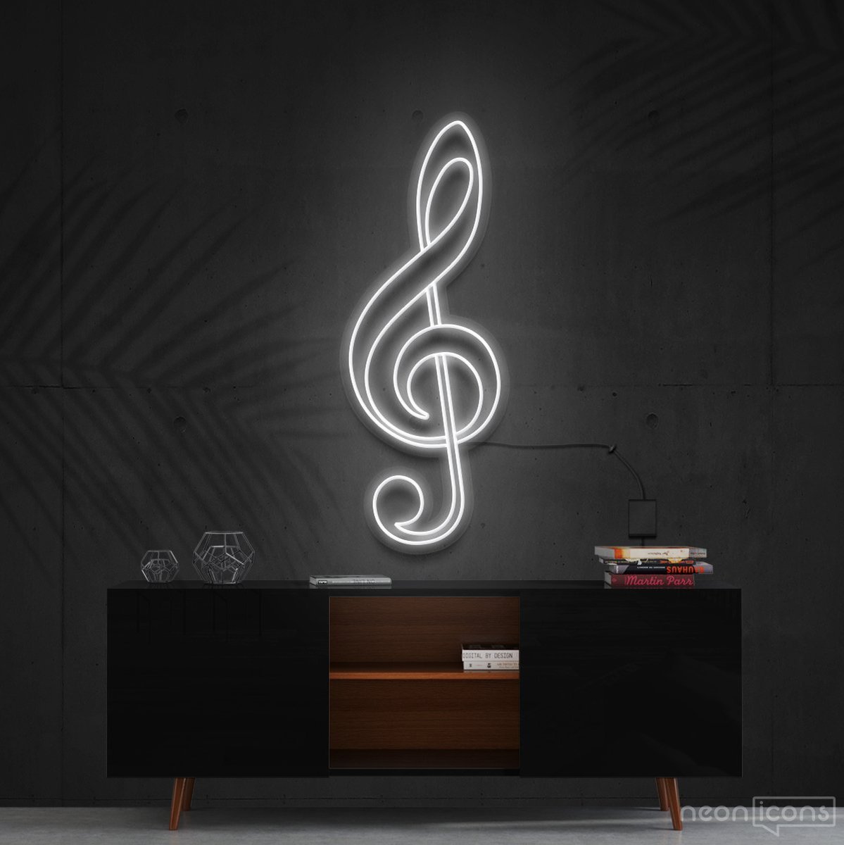 "Treble Clef" Neon Sign 60cm (2ft) / White / Cut to Shape by Neon Icons