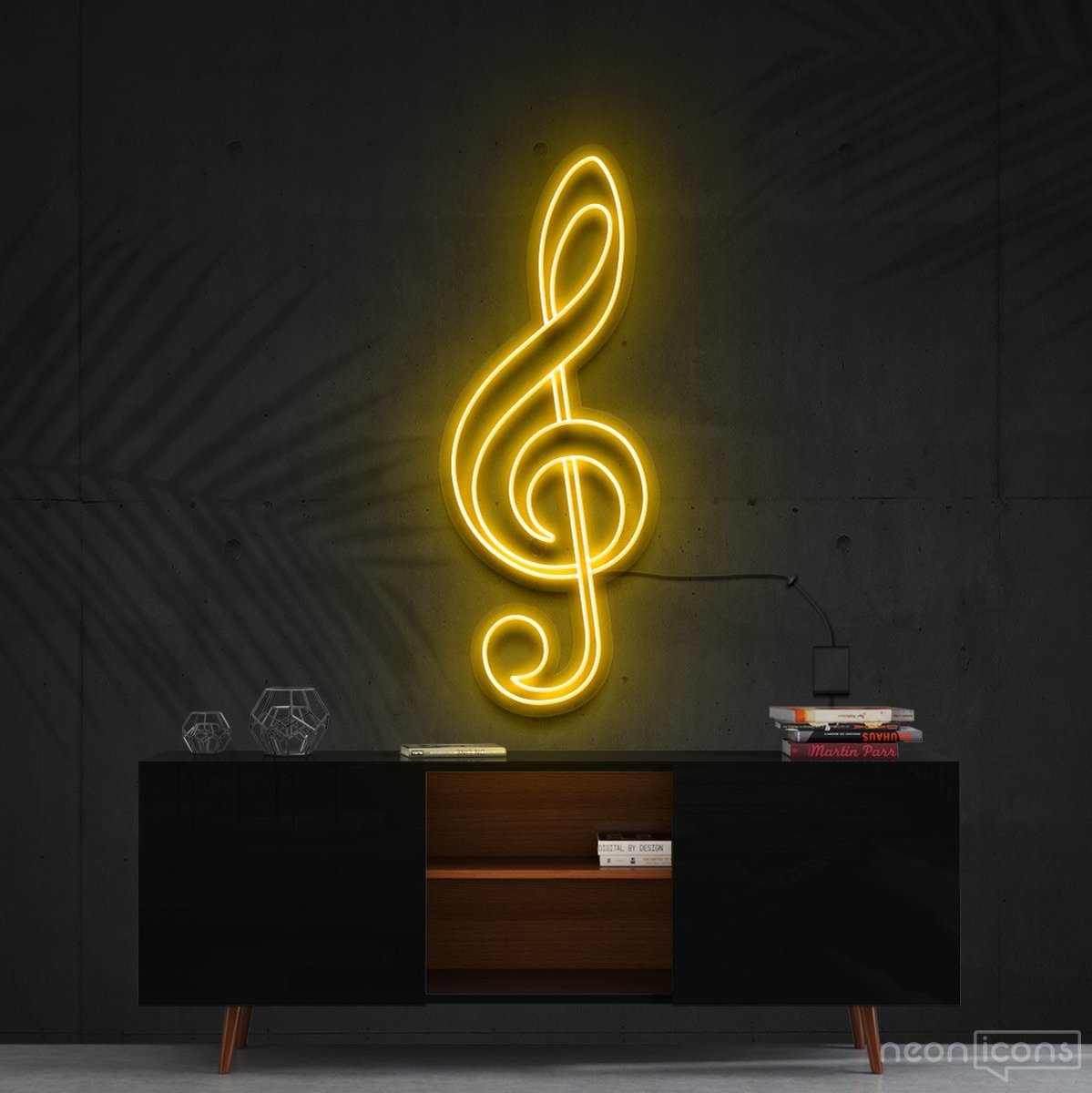 "Treble Clef" Neon Sign 60cm (2ft) / Yellow / Cut to Shape by Neon Icons