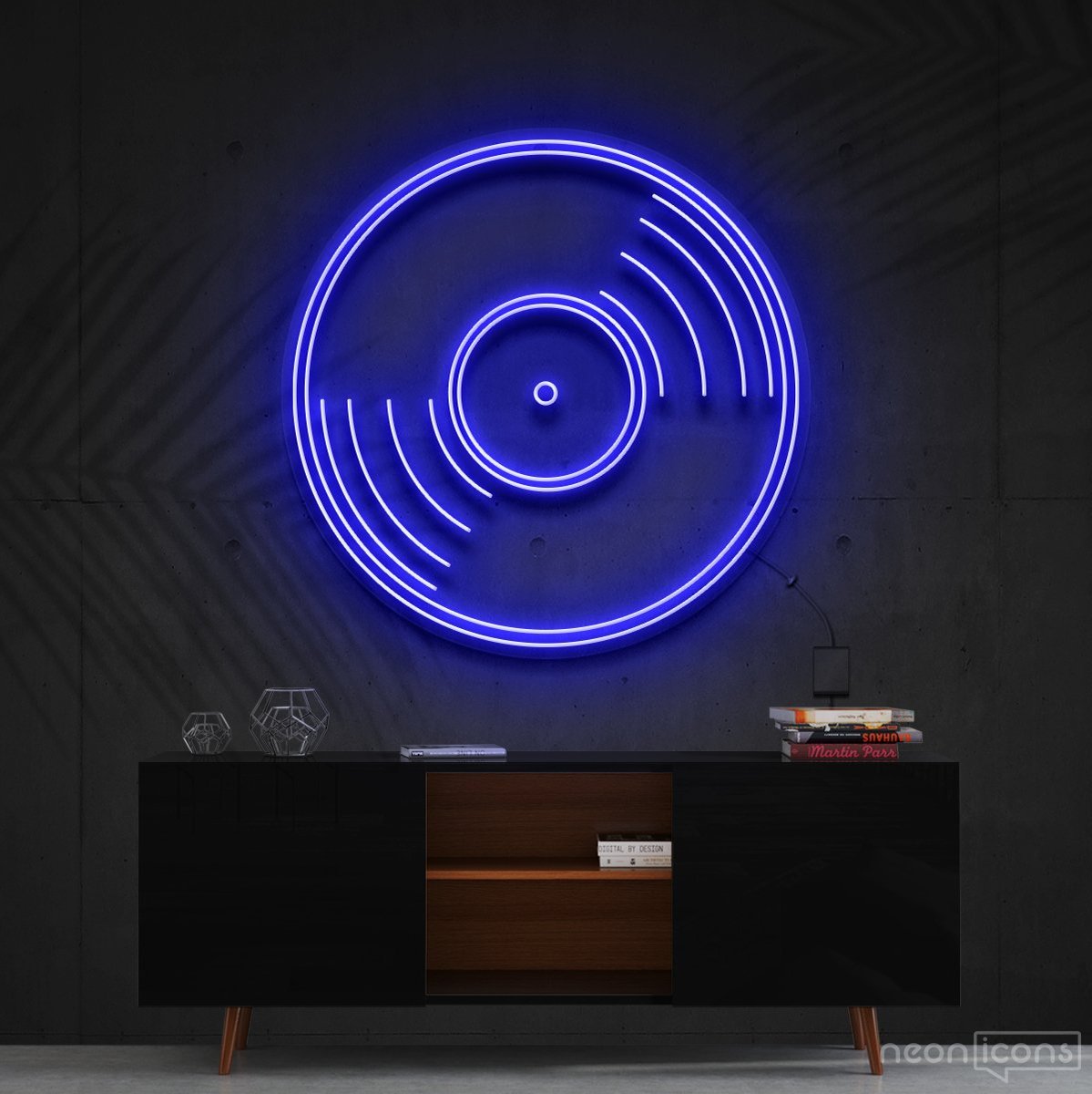 "Vinyl Record" Neon Sign 60cm (2ft) / Blue / Cut to Shape by Neon Icons