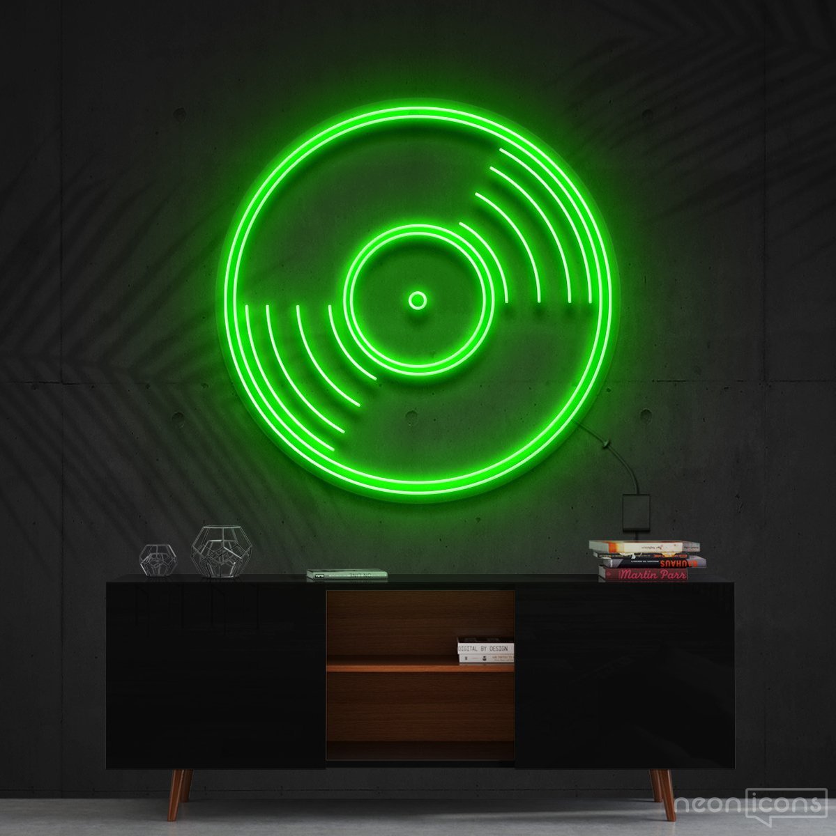 "Vinyl Record" Neon Sign 60cm (2ft) / Green / Cut to Shape by Neon Icons