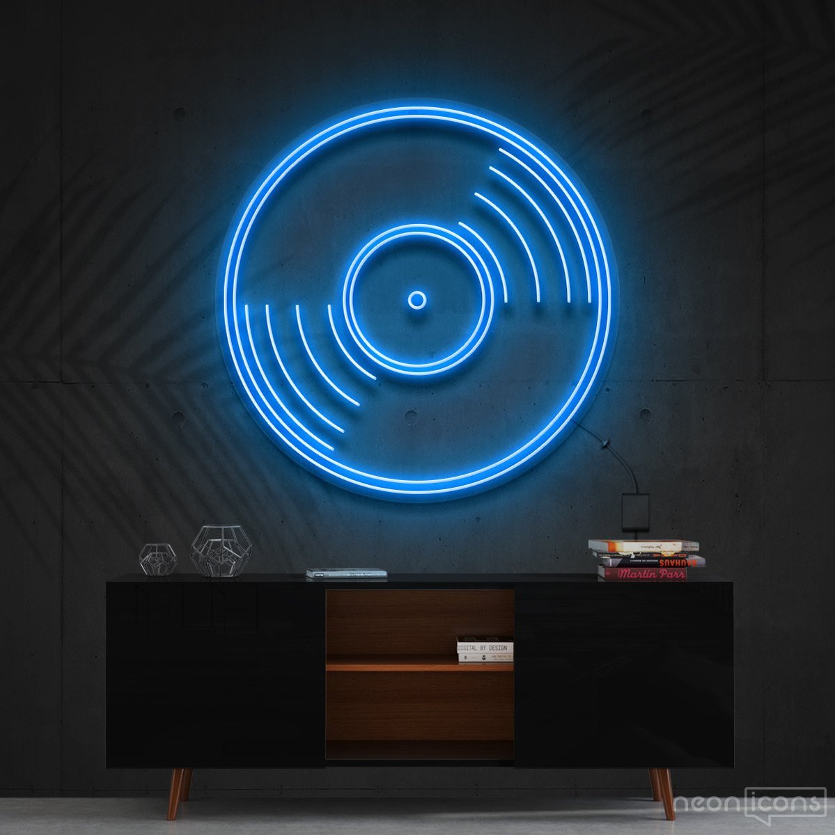 "Vinyl Record" Neon Sign 60cm (2ft) / Ice Blue / Cut to Shape by Neon Icons