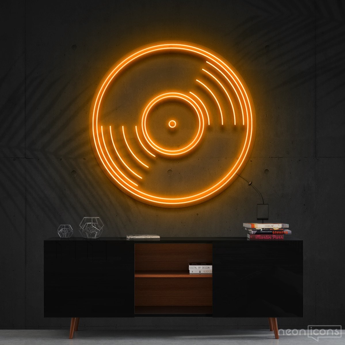"Vinyl Record" Neon Sign 60cm (2ft) / Orange / Cut to Shape by Neon Icons