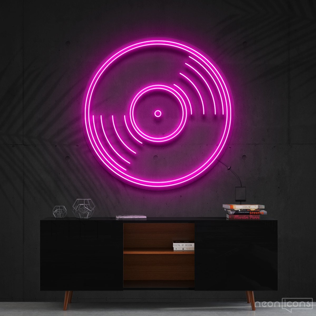 "Vinyl Record" Neon Sign 60cm (2ft) / Pink / Cut to Shape by Neon Icons