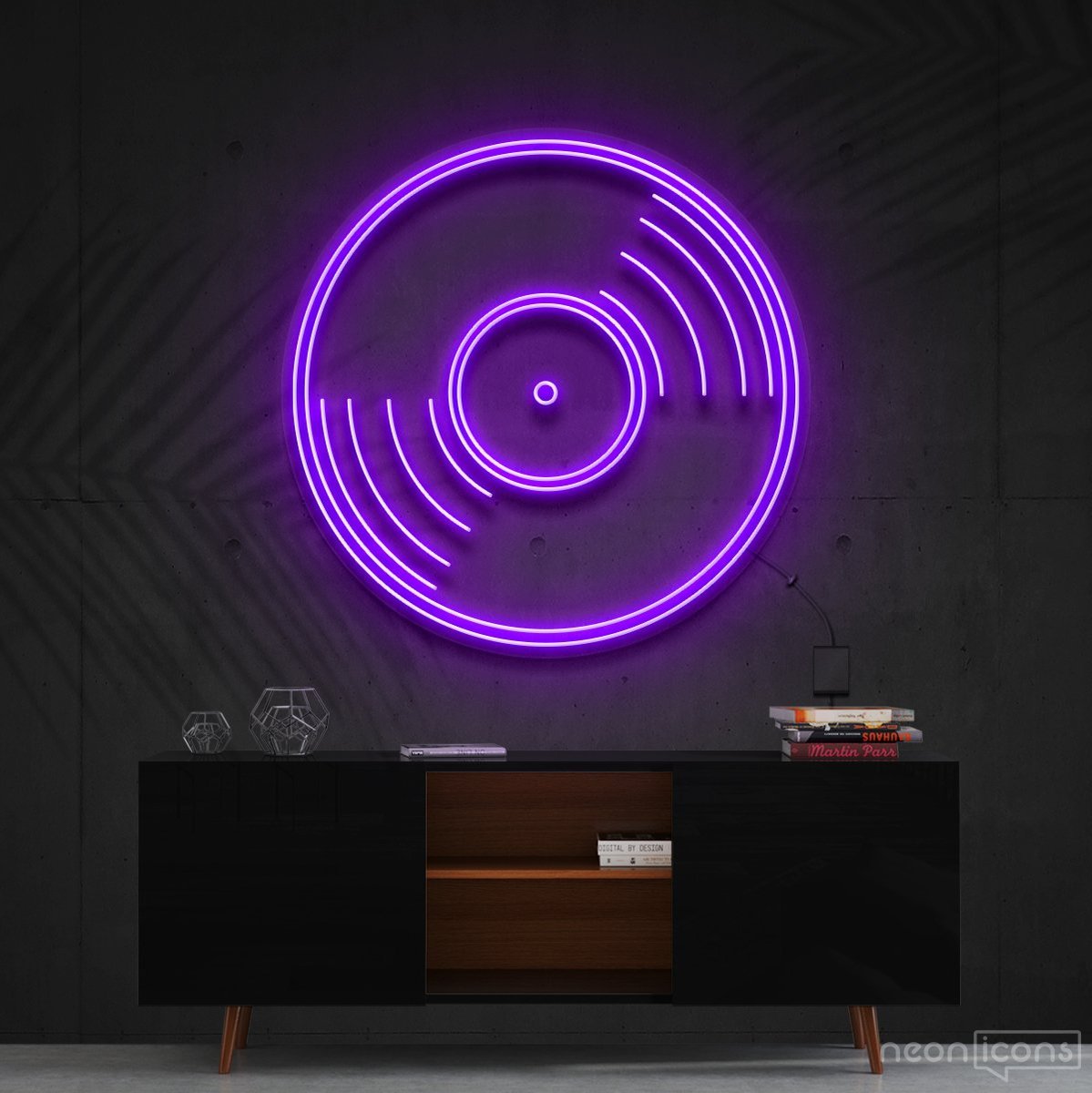 "Vinyl Record" Neon Sign 60cm (2ft) / Purple / Cut to Shape by Neon Icons