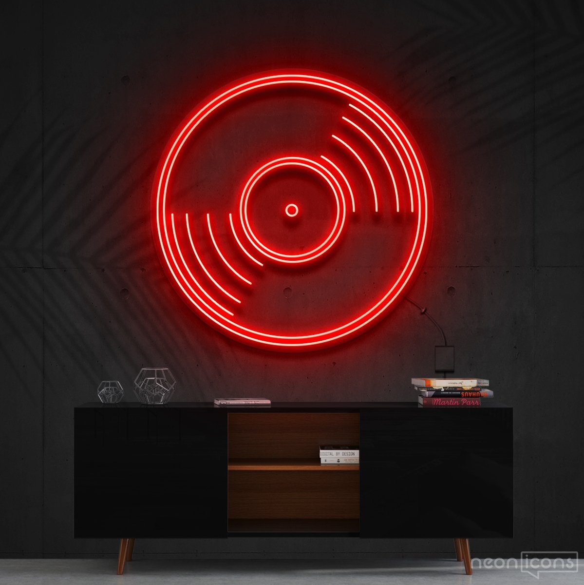 "Vinyl Record" Neon Sign 60cm (2ft) / Red / Cut to Shape by Neon Icons