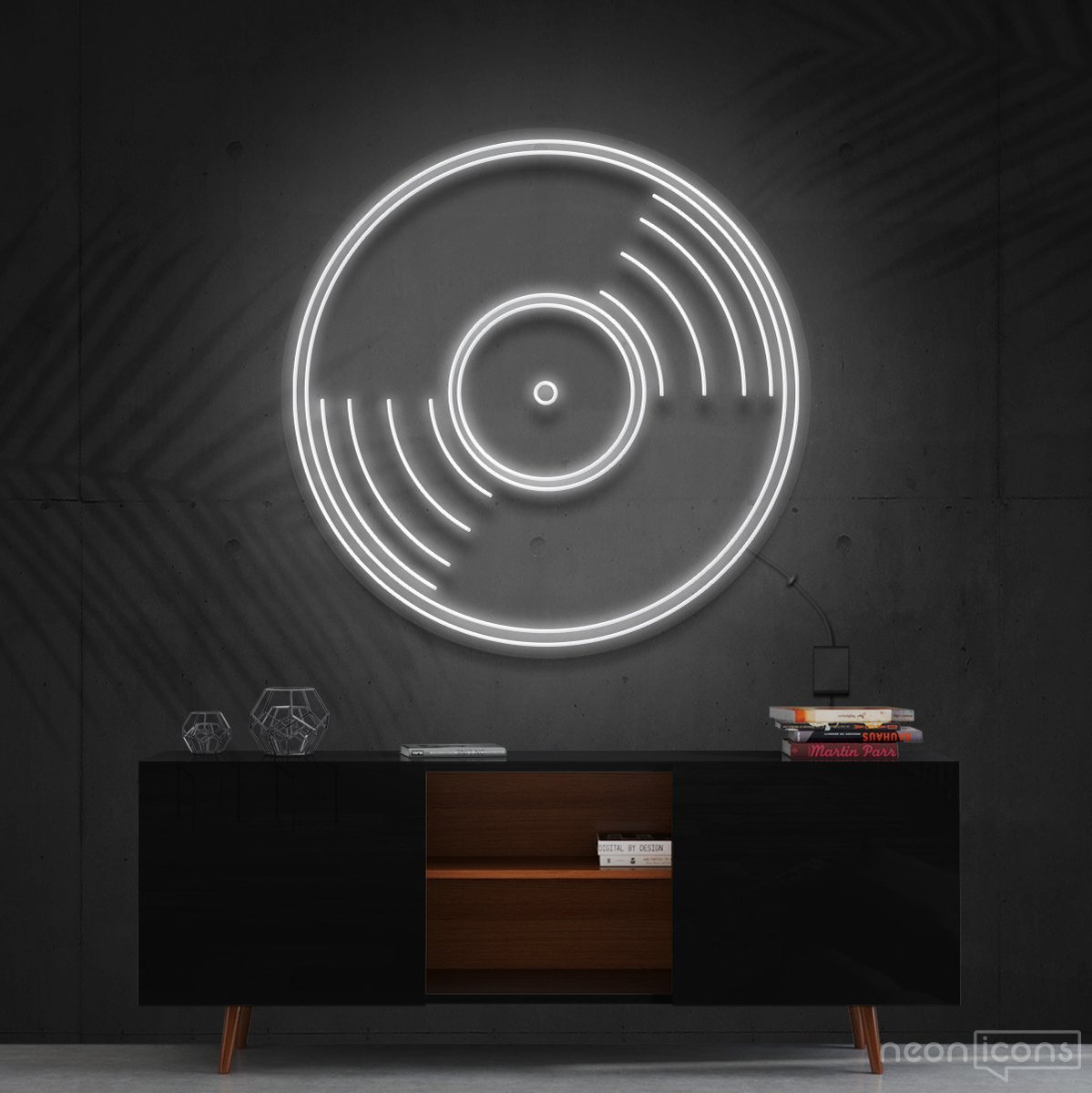 "Vinyl Record" Neon Sign 60cm (2ft) / White / Cut to Shape by Neon Icons