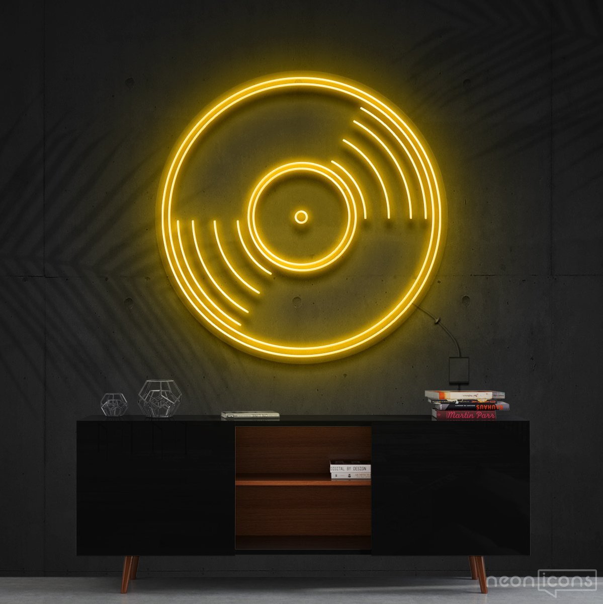 "Vinyl Record" Neon Sign 60cm (2ft) / Yellow / Cut to Shape by Neon Icons