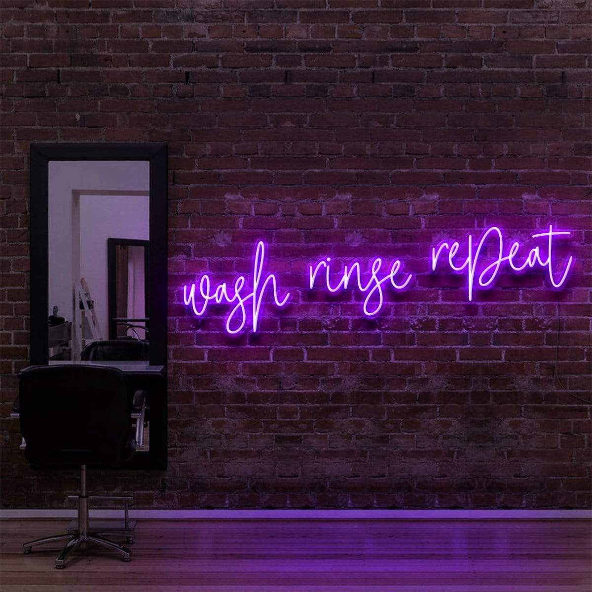 "Wash Rinse Repeat" Neon Sign for Hair Salons & Barbershops 90cm (3ft) / Purple / LED Neon by Neon Icons