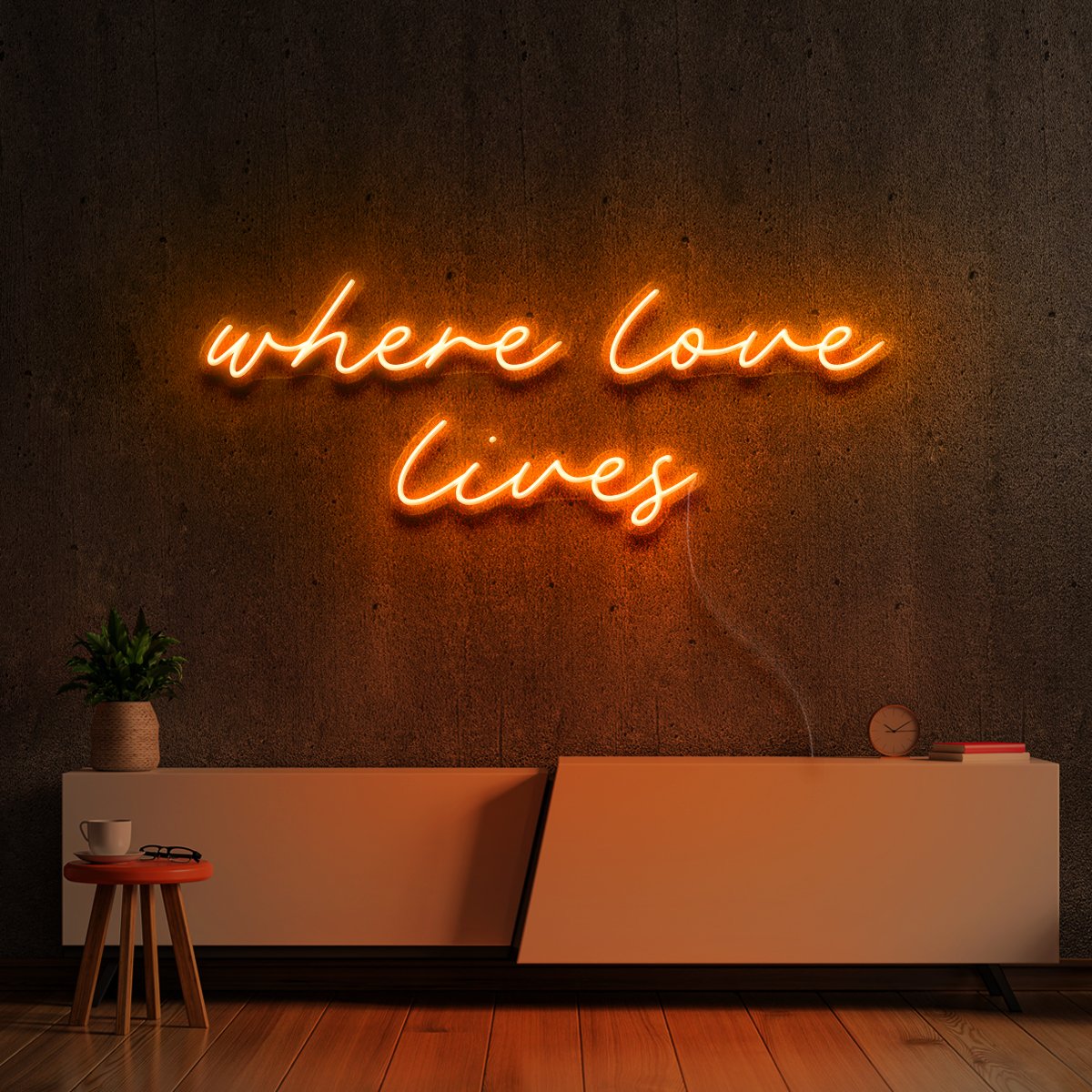 "Where Love Lives" Neon Sign 60cm (2ft) / Orange / LED Neon by Neon Icons