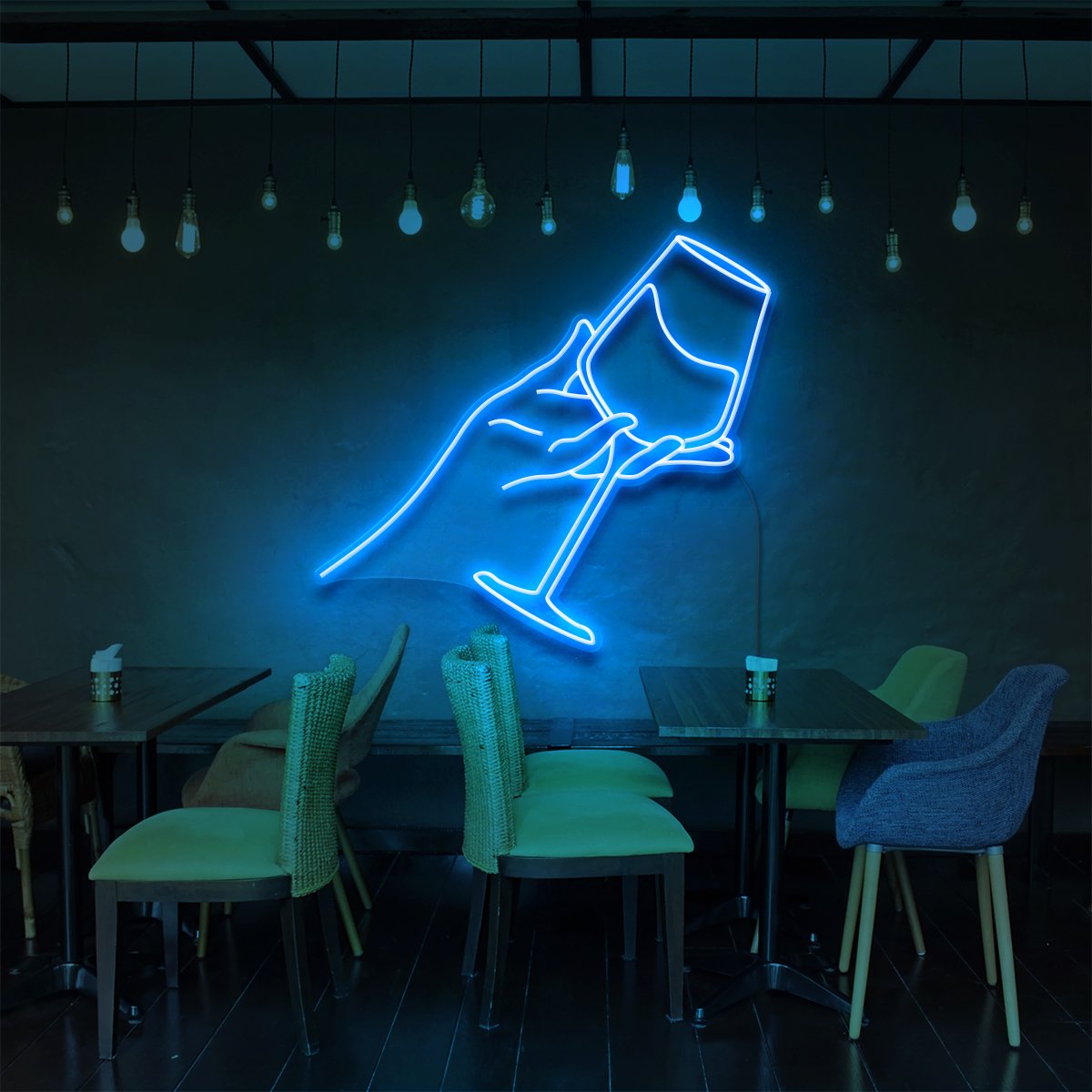 "Wine Tasting" Neon Sign for Bars & Restaurants 60cm (2ft) / Ice Blue / LED Neon by Neon Icons