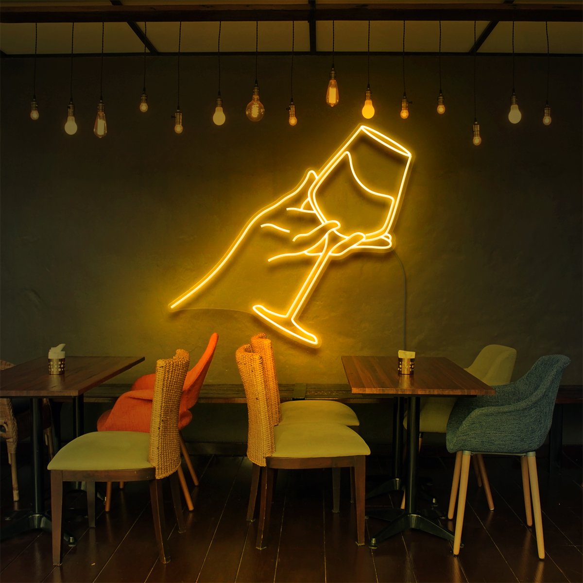 "Wine Tasting" Neon Sign for Bars & Restaurants 60cm (2ft) / Yellow / LED Neon by Neon Icons