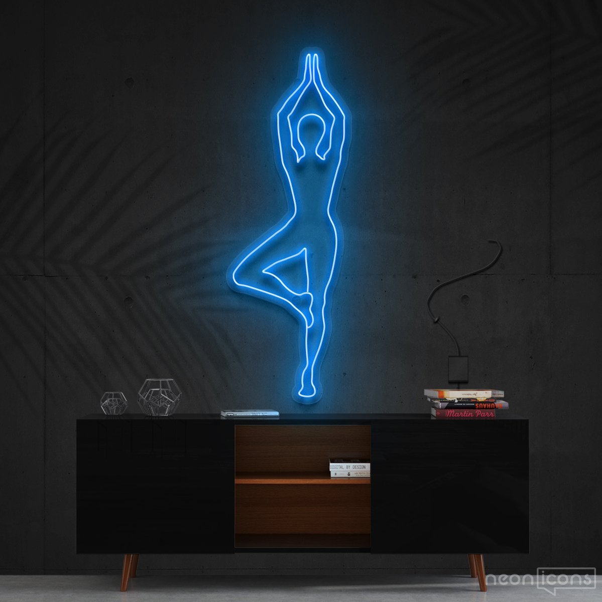 "Yoga Tree Pose" Neon Sign 60cm (2ft) / Ice Blue / Cut to Shape by Neon Icons